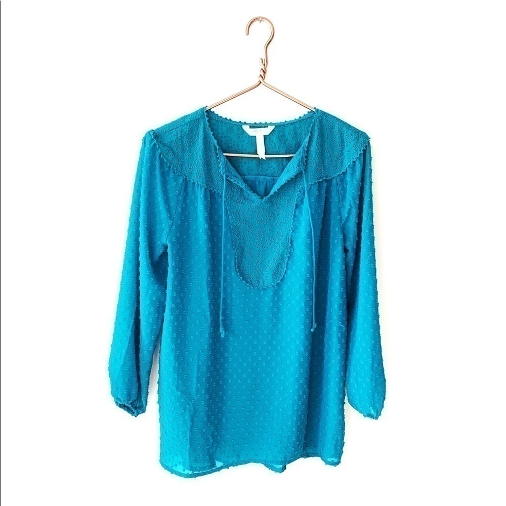 Matilda Jane | Swiss Dot Teal Peasant Blouse Small